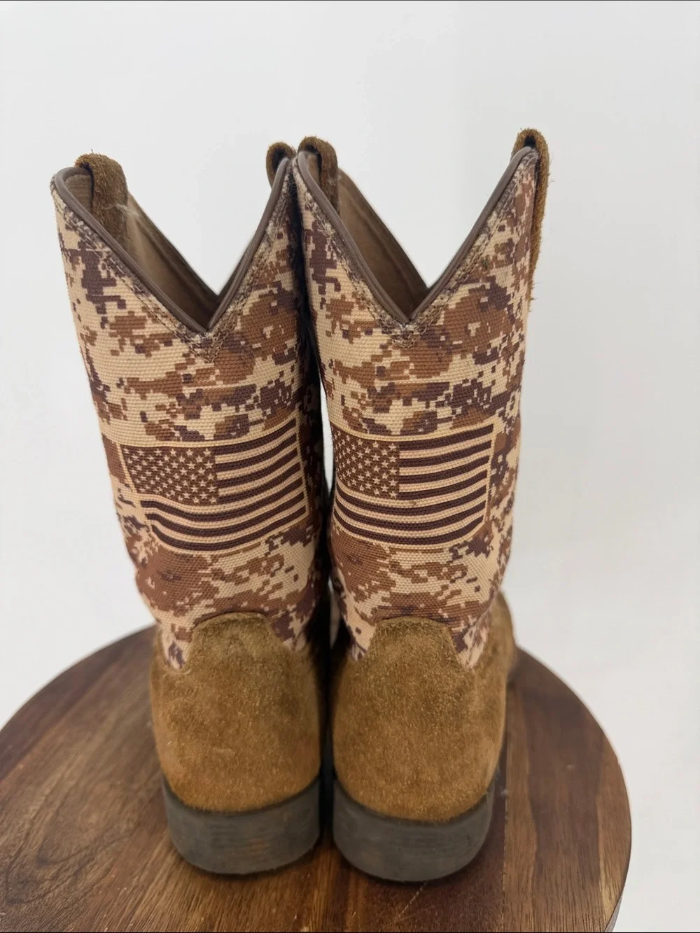 Ariat Youth Cowboy Boots 4.5 Wiggle Room Camo American Flag Western